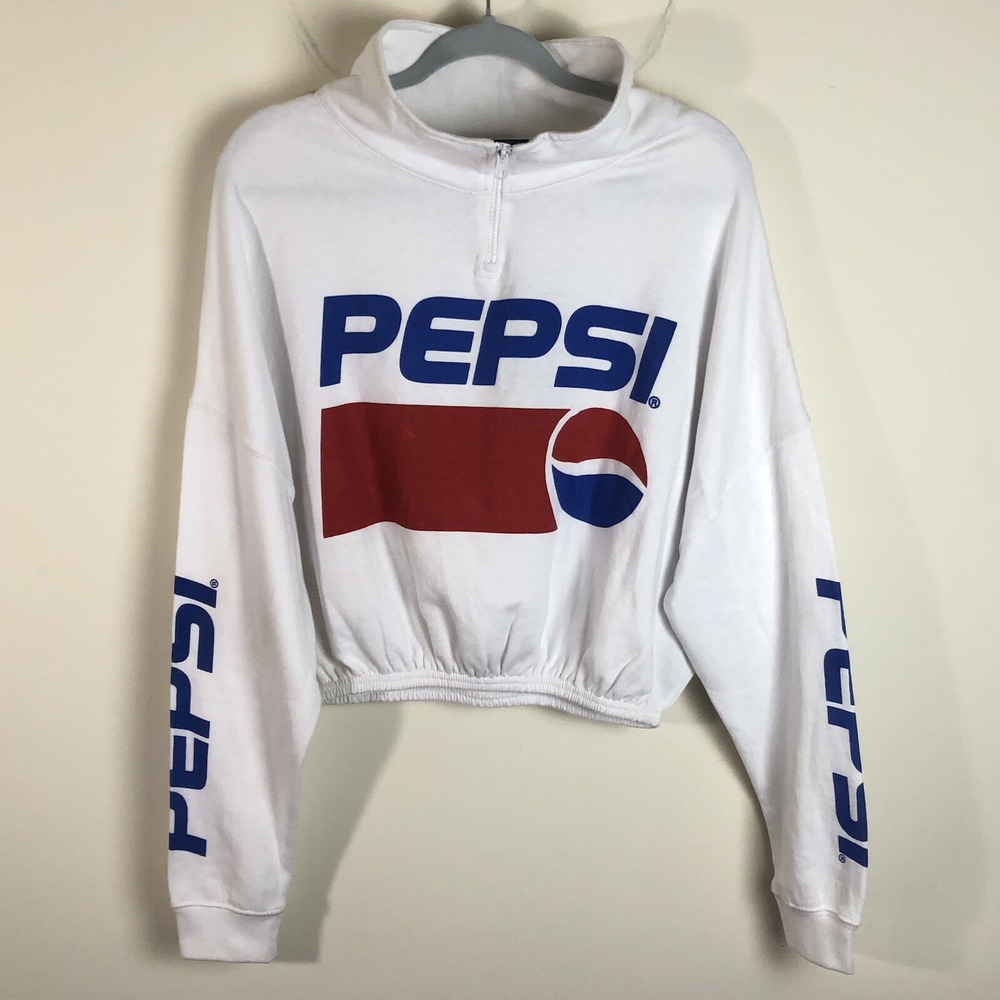 Vintage Pepsi Logo Cinched Cropped Sweatshirt Size Large White